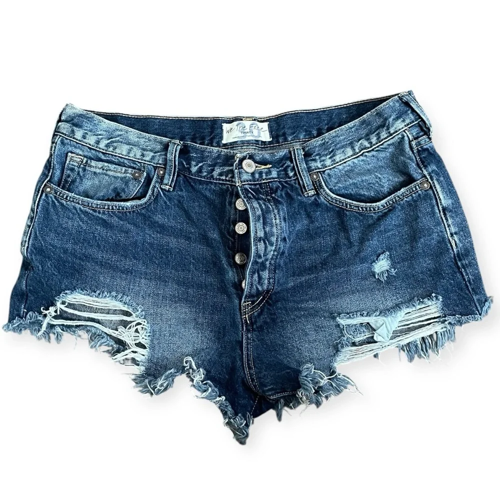 Free People We the Free Denim Cutoff Short LOVING GOOD VIBRATIONS Womens 30 blue